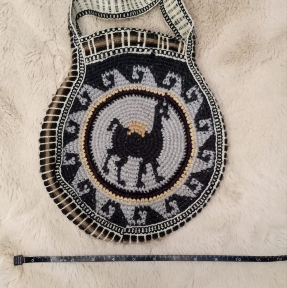 Hand Knit Crocheted Bohemian Hippie Lama Crossbody Bag - Picture 3 of 5